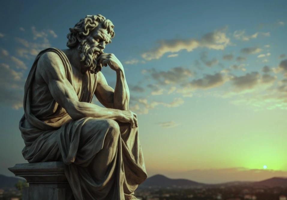Estatua de Aristóteles representando la reflexión y la búsqueda del conocimiento.